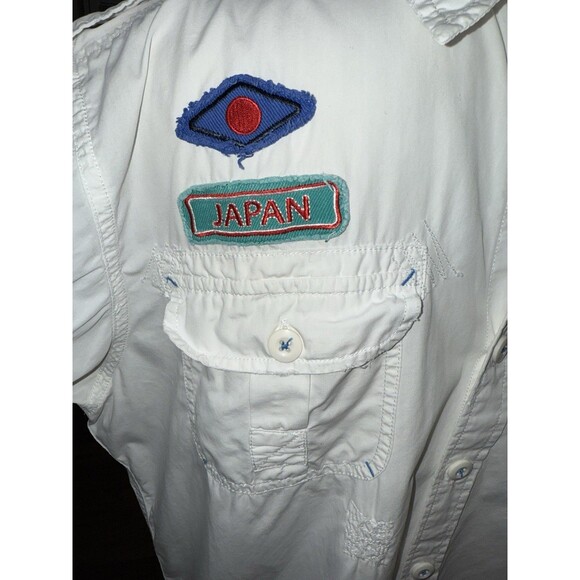 Henry Choice Blue Jeans White Short Sleeve Shirt L Tokyo Osaka Japan Patches - Picture 4 of 14